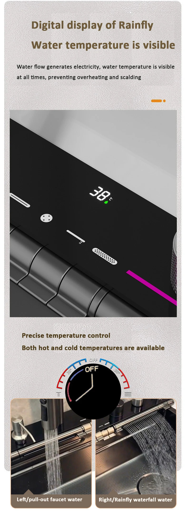 Blue Whale Arowana Multifunctional Kitchen Sink Single Bowl Nano Black Honeycomb LED Digital Display Stainless Steel for Home