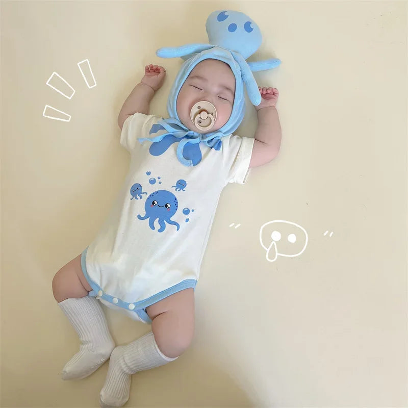 Lustige Oktopus Sommer Baby kleidung koreanische neue Jungen Mädchen einteiligen Stram pler schönen Bodysuit Säugling Baumwolle kurzen Overall.