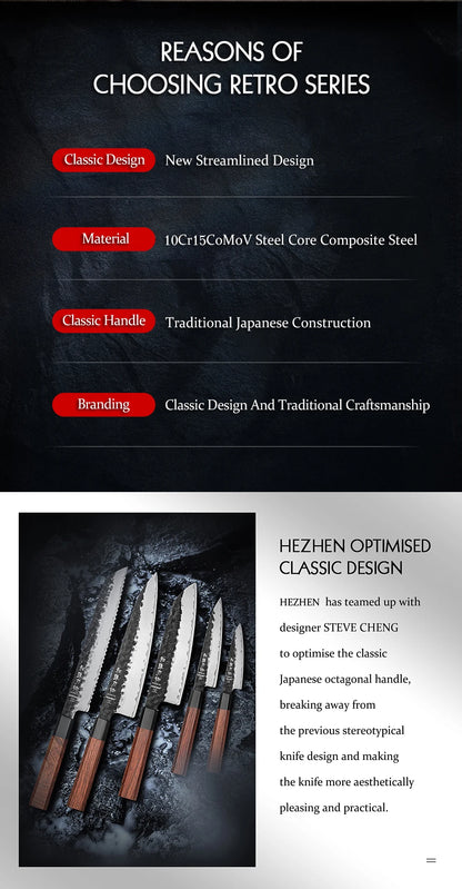 HEZHEN 1PC-5PC Kitchen Knife Set Chef Utility Stainless Steel 3 Layers Composite Steel Santoku Nakiri Kitchen Accessories.