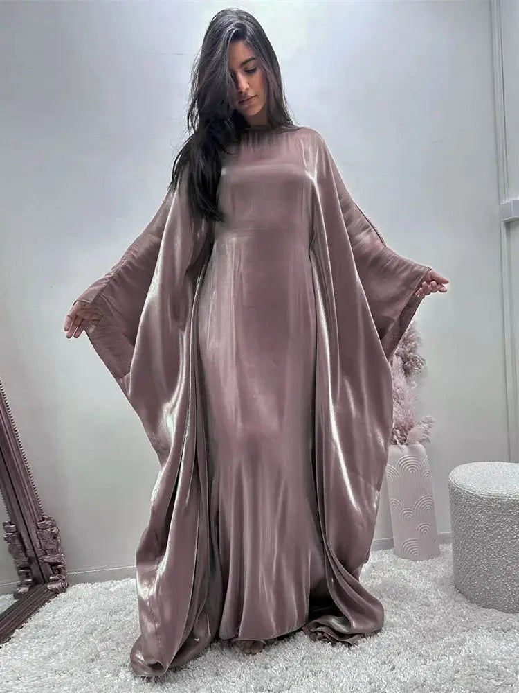 Ramadan Satin Abaya Islam Muslim Summer Batwing Sleeve Maxi Dress Kebaya Abayas For Women Kaftan Robe Musulmane Femme Vestidos.