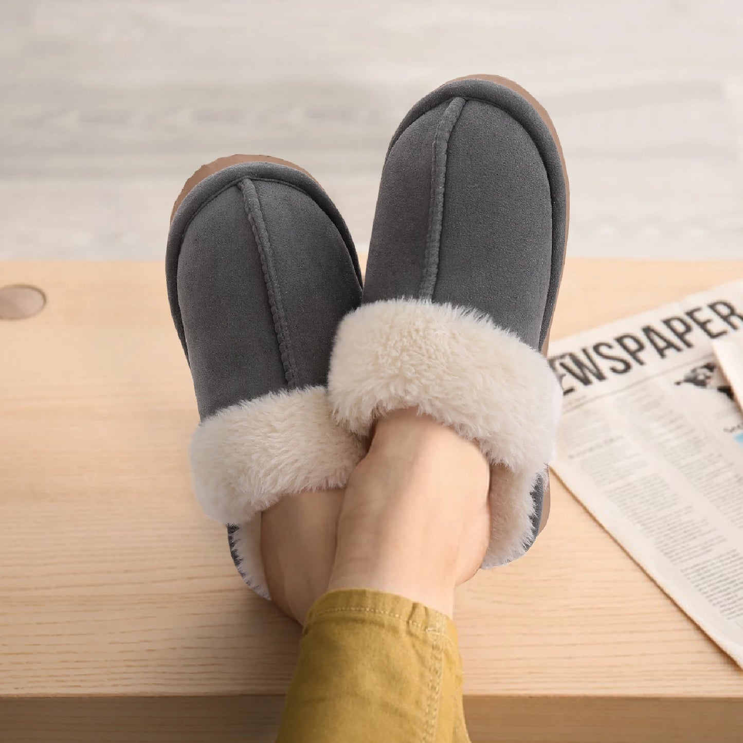 Evshine Women Plush Cotton Slippers Winter Indoor Warm Soft House Slipper Comfort Memory Foam Slides Outdoor Fur Fuzzy Flat Shoe