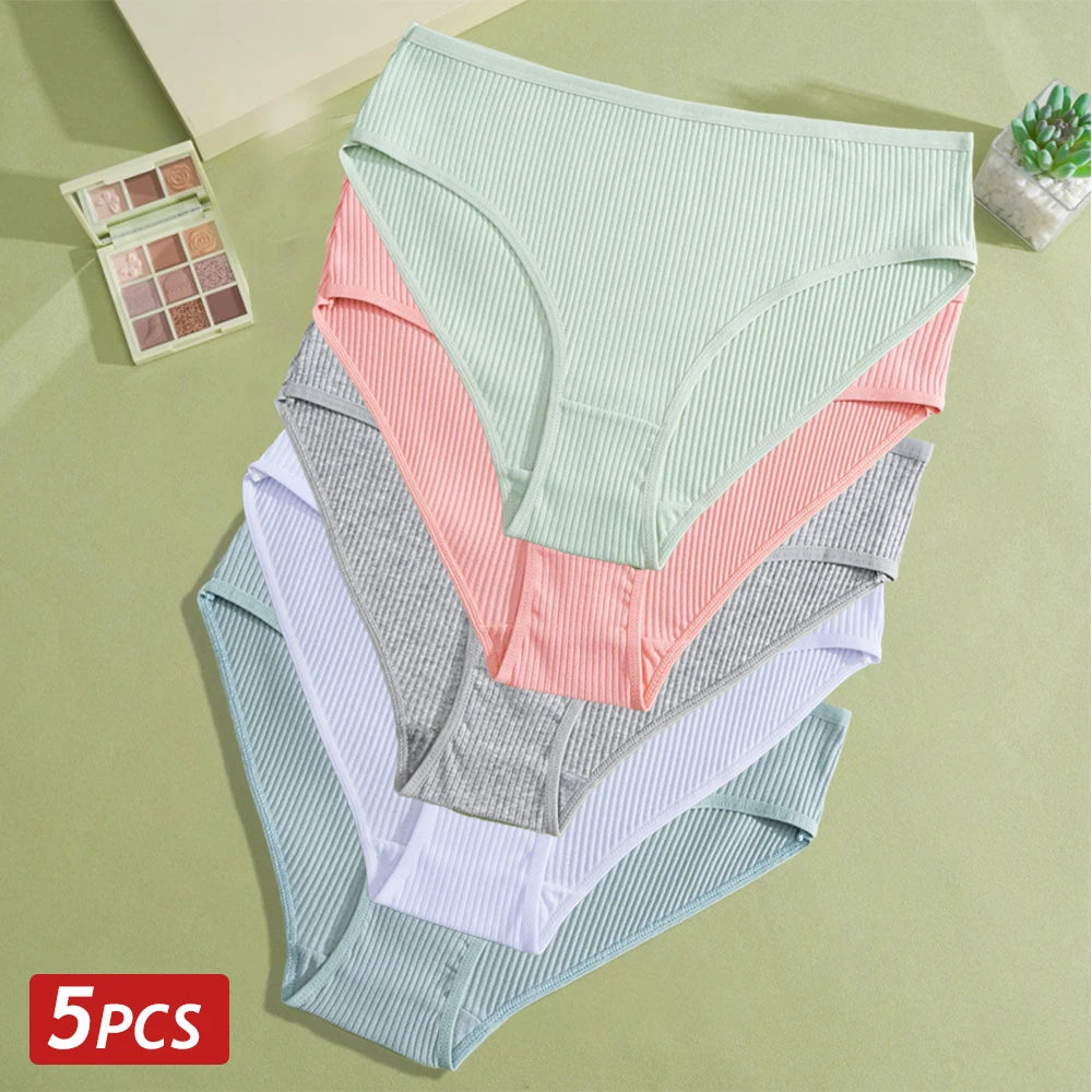 5PCS Women's Cotton Panties Sexy Low Waist Briefs Striped Underpants Female Comfortable Stretch Lingerie Ladies Soft Underwear