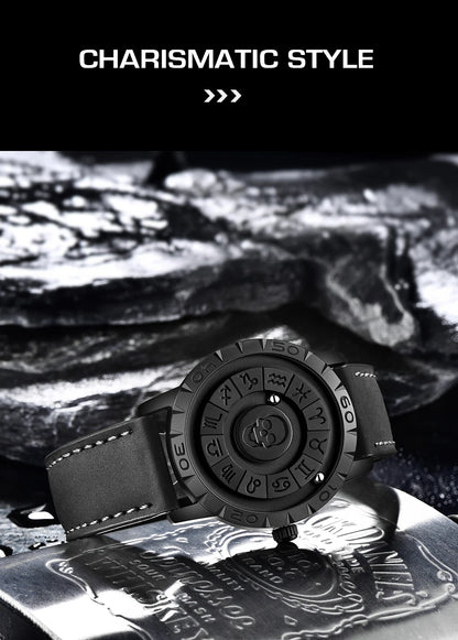 LIGE FOXBOX Unique Design Quartz Man Watch Simple Fashion Leather Belt Casual Sports Magnetic Srolling Beads Skull Men's Watches.