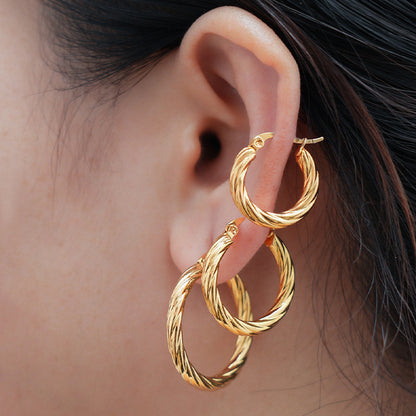 3pair Vintage Twisted Hoop Earrings for Women Gold Plated Stainless Steel Twist Ear Buckle Stackable Circle Hoops Party Jewelry.