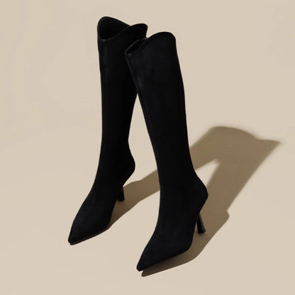 Vintage Pointed Toe Women Stretch Slim High Boots Fashion Back Zippers Shoes Autumn Winter High Heel Ladies Knight Long Booties