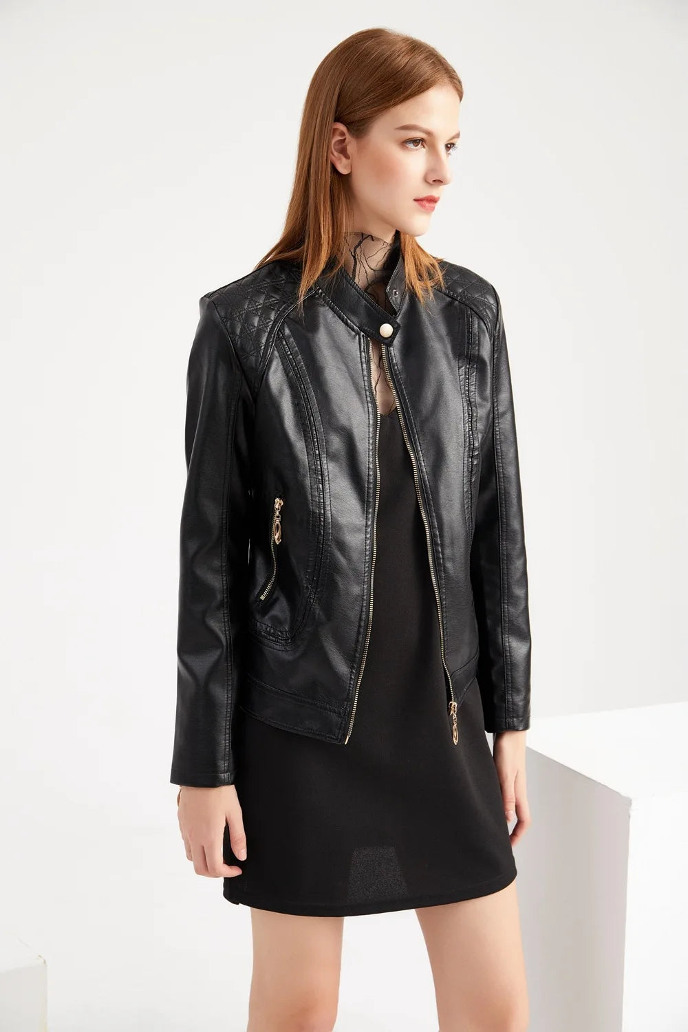 Women's Elegant Stand-up Collar Solid Jacket 2022 Female Three-dimensional Pattern Coat S-4XL New Pu Faux Leather Jacket Women.