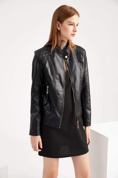 Women's Elegant Stand-up Collar Solid Jacket 2022 Female Three-dimensional Pattern Coat S-4XL New Pu Faux Leather Jacket Women.
