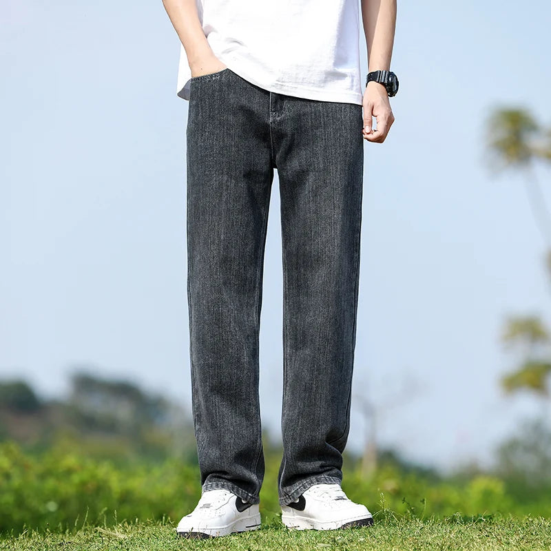 Mens Minimalist Loose Straight Wide Leg Denim Jeans 2025 Autumn Winter Retro Drape Comfortable Casual Pants Plus Size 38.
