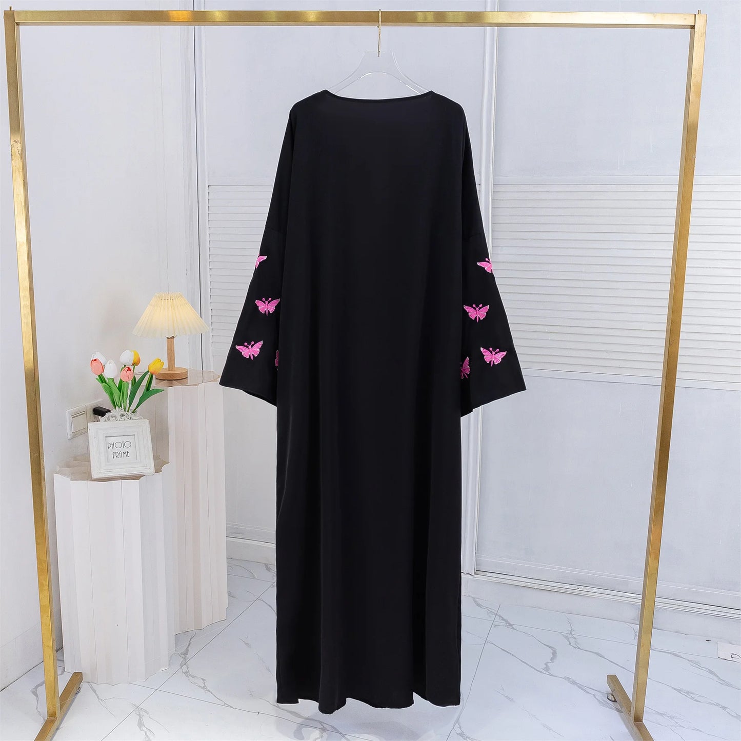 Butterfly Embroidery Open Front Abaya Women Long Sleeve Maxi Length Dress Muslim Abayas Kaftans Women Jilbabs Women's Clothing.