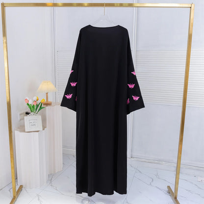 Butterfly Embroidery Open Front Abaya Women Long Sleeve Maxi Length Dress Muslim Abayas Kaftans Women Jilbabs Women's Clothing.