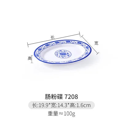 Melamine Chinese Style Blue and White Porcelain Tableware Creative Oval Dinner Plate.
