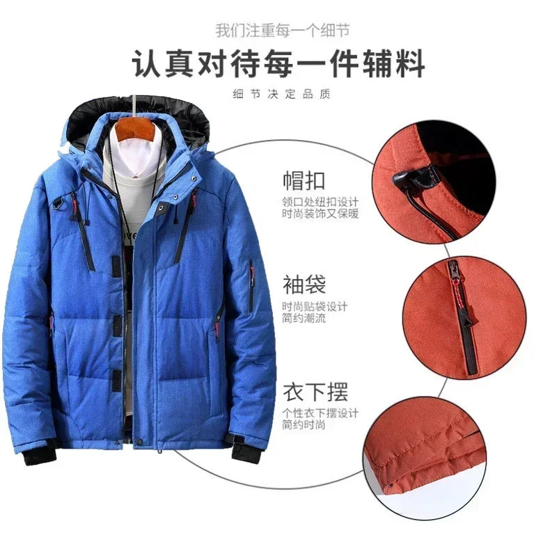 Men White Duck Down Parkas -20 Degree Winter Jacket Men's Thick Warm Snow Parkas Overcoat Windbreaker Hooded Parkas Coat Hombre.