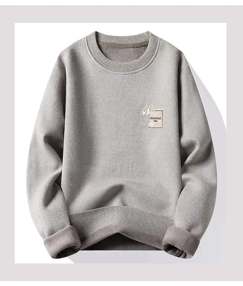 Autumn Winter Fashion Sweater Men's Round Neck Pullovers Fleece Thick Warm Jumpers Pattern Patchworked Men's Clothes.