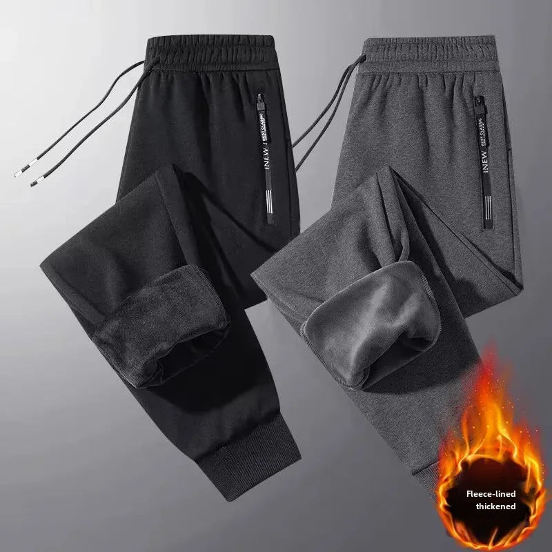 Men's Autumn Winter New Trendy Brand Sportswear Pants Fleece-Lined And Thickened Loose-Fit Straight-Leg Casual Trousers.