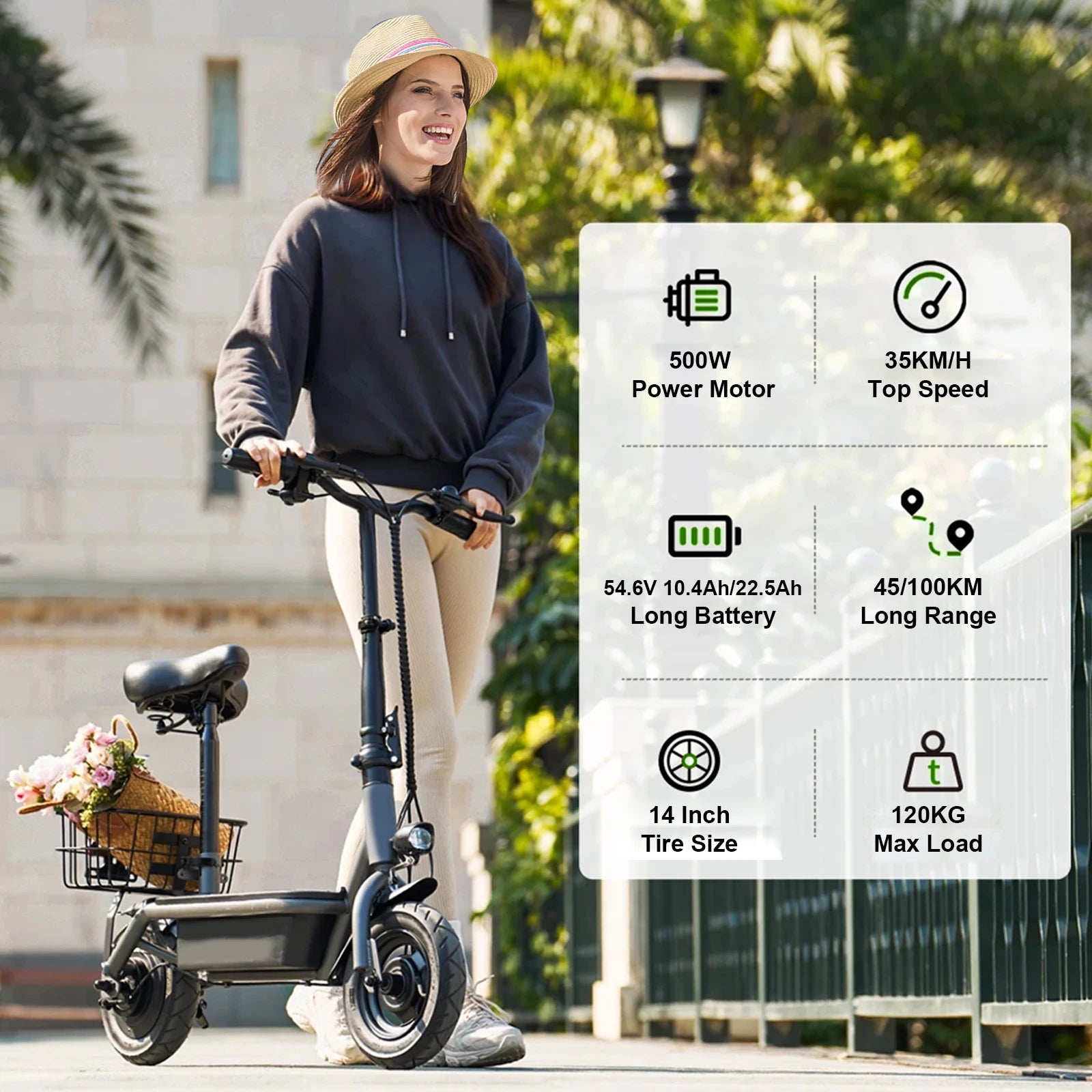 AOVOPRO EB1/EB1 PLUS 500W Electric Scooter 54.6V10.4Ah/22.5Ah Large Capacity Battery 45/100KM Long Range 35km/h 14Inch EScooter.