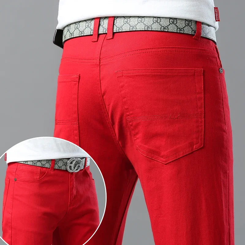 98% Cotton 4 Colors Stretchy Jeans Men's Mid-waist Straight Pencil Denim Trousers Brand Clothing Personality Fashion Male Pants.