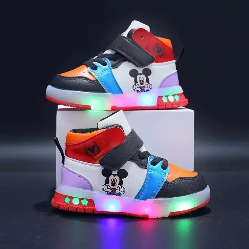 2025 Disney Kids Sneaker Cute Minnie Mickey Cartoon Led Lighted Shoes for Boys Girls Luminous Shoes Toddler Flash Lights.