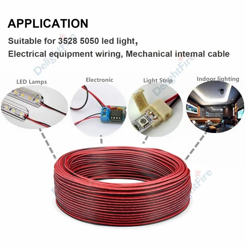12V Red Black Hookup Wire 2 Pin Automotive Flat Cable LED Extension Wires For Doorbell LED Ribbon Lamp Tape Lighting Speakers.