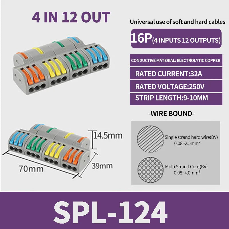 1 In Multiple Out Quick Wiring Connector Universal Splitter Wiring Cable Push In Terminal Block Universal Fast Wiring SPL 222 23.