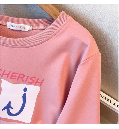 175kg plus size Damen büste Frühling Herbst lose Langarm bedrucktes Sweatshirt Top schwarz rosa 6xl 7xl 8xl 9xl 10xl 11xl.