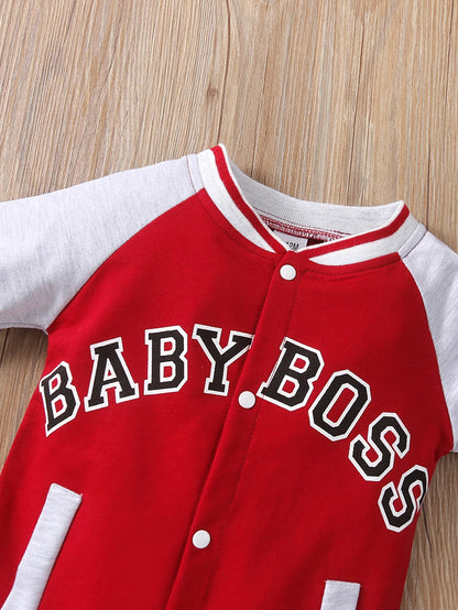 Modischer, langärmliger, süßer und personalisierter Baby-Jungen-Overall mit Rundhalsausschnitt und Buchstabendruck.