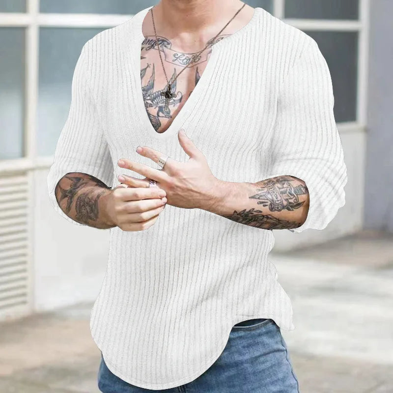 Autumn Winter Men's V-neck Casual Fashion Sweaters Male Long Sleeve Solid Color All-match Knitting Pullovers Gentmen Jumpers Top