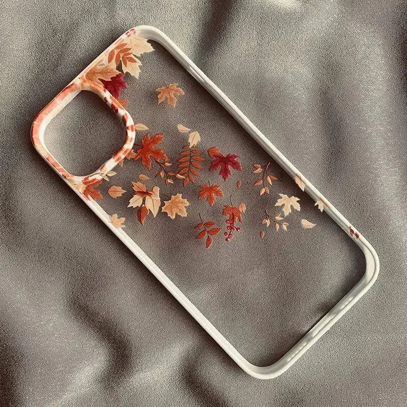 Fashion Yellow Fallen Leaves Phone Case For iPhone 17 16 15 14 13 12 11 Pro Max X XR 7 8 Plus Maple Leaf Hard Clear Shell Cover.