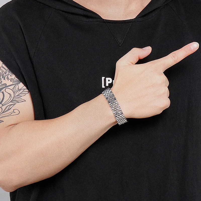 VQYSKO Trendy Minimalist Stainless Steel Gold Color Plated Watch Strap Bracelet for Women/Men Jewelry Gifts Couple Bracelet.