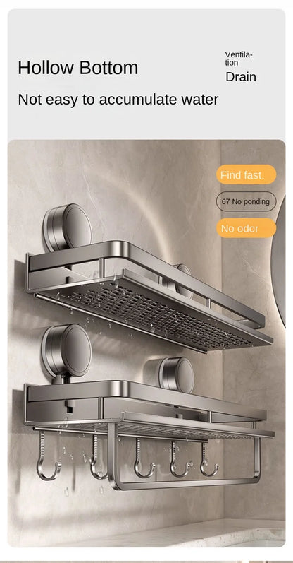 Bewegliches Badezimmerregal ohne Bohren – 30/40/50 cm Saugnapf-Organizer mit Haken/Stange, einfach zu installieren und zu reinigen, wasserdichtes Toilettenregal