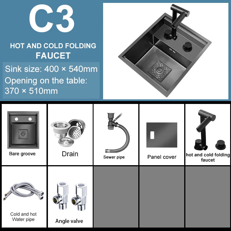 Versteckte Küchen spüle Bar Spüle Kit Klapp hahn Abflussrohr, Drop-In Unterbau Spüle, kleine Edelstahls püle für Workstation RV