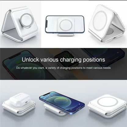 Foldable 3-in-1 Wireless Charger Dock For iPhone 16 15 14 13 12 Pro Max Apple Watch 10/9/8/7/6/5 AirPods Pro Fast Charging Pad.