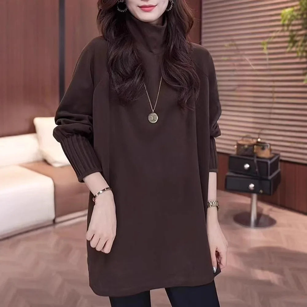 High-necked German Velvet Warm Long-sleeved T-shirt Base Shirt for Women in Autumn and Winter Mid-length Inner Tops.
