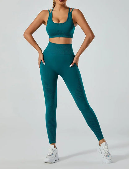 In-stock Women's Yoga Suit Five-piece Set Seamless Fitness Wear For Running Sports Top Leggings From Mainland China