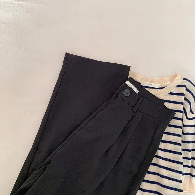 Hohe Taille Frauen Anzug Hosen fallen gerade Büro Damen koreanische Mode Hosen lässig Knopf lose weibliche schwarze Hosen neue 2024.