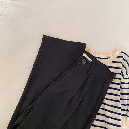 Hohe Taille Frauen Anzug Hosen fallen gerade Büro Damen koreanische Mode Hosen lässig Knopf lose weibliche schwarze Hosen neue 2024.