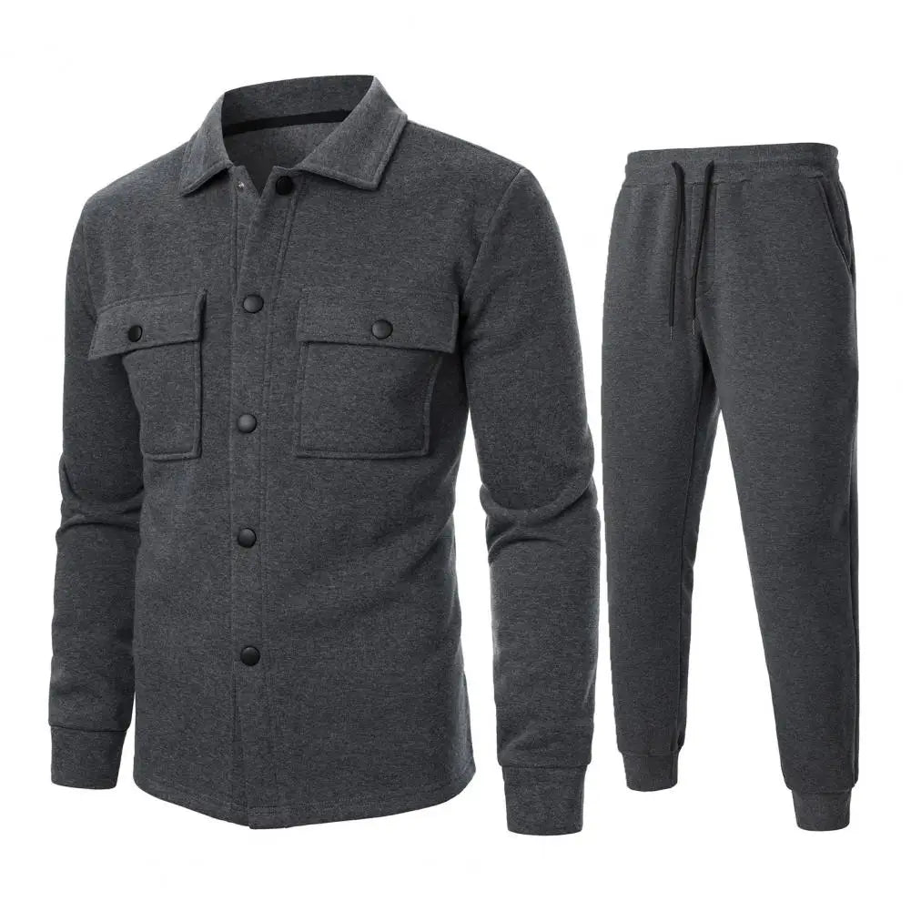 Men Two-piece Suit Set Winter Thick Warm Casual Suit Outfit Long Sleeve Coat Long Trousers Set Fashion Men's Activewear Outwear.