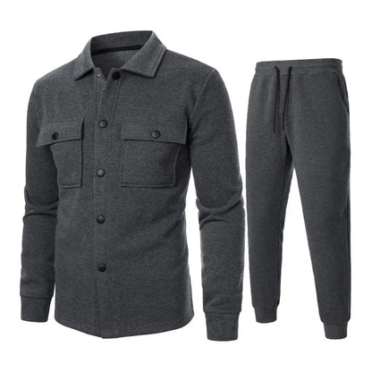 Men Two-piece Suit Set Winter Thick Warm Casual Suit Outfit Long Sleeve Coat Long Trousers Set Fashion Men's Activewear Outwear.