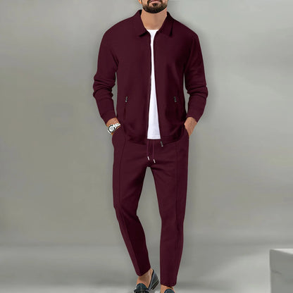 The new 2025 spring and autumn sports men's youth popular solid color jacket jacket trousers two leisure sports suit.
