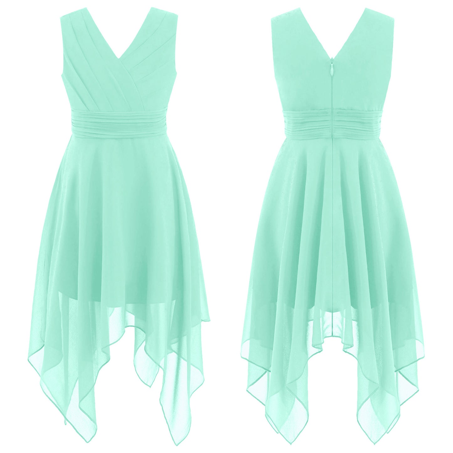 Blumenmädchen-Chiffonkleid mit floraler Spitze, Sommer, ärmellos, hoher, niedriger Saum, formelles Hochzeitskleid für Brautjungfer, Junior, Prinzessin