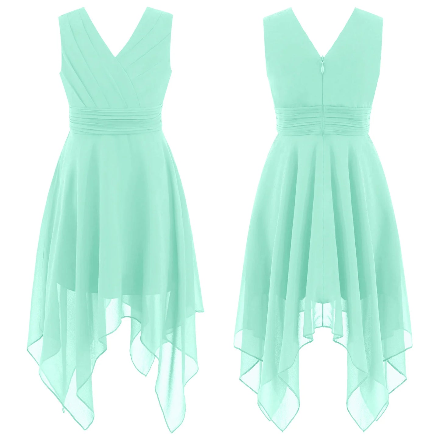 Blumenmädchen-Chiffonkleid mit floraler Spitze, Sommer, ärmellos, hoher, niedriger Saum, formelles Hochzeitskleid für Brautjungfer, Junior, Prinzessin