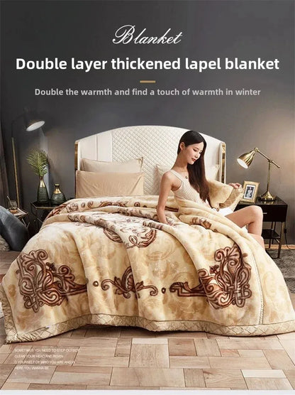 European Style Warm Raschel Blanket for Winter High End Soft Thicken Warmth Weighted Blanket Double Side Flocked Comforter Duvet.