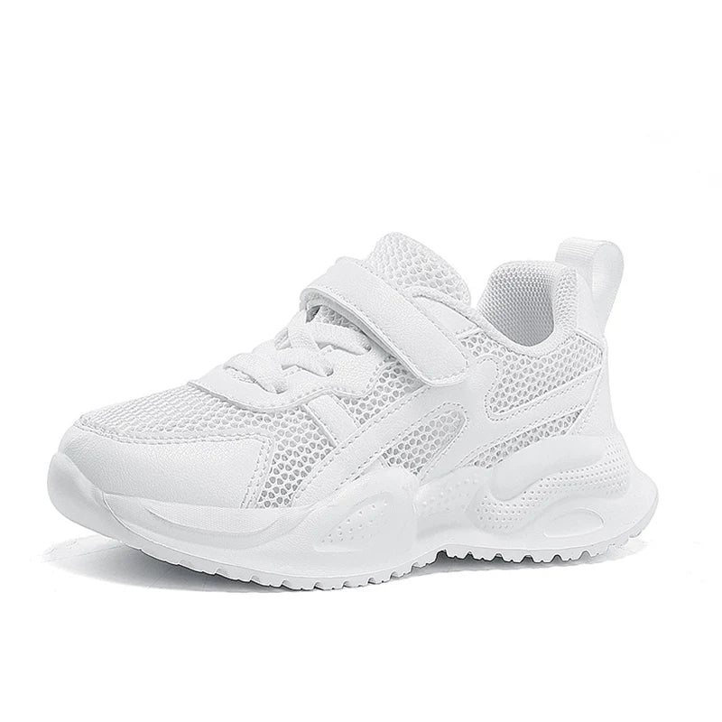 Weiße Kinder-Freizeitschuhe aus Leder für Jungen und Mädchen, Outdoor-Laufschuhe, atmungsaktives Mesh, für Kinder, Schule, Wandern, Sport, rutschfest.