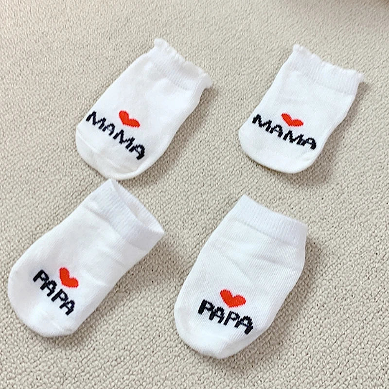2Pairs Newborn Baby Girls Boys Socks White Cute Love MAMA PAPA  Bebe Cotton Socks Gift Toddler Crew Socks Pack Design.