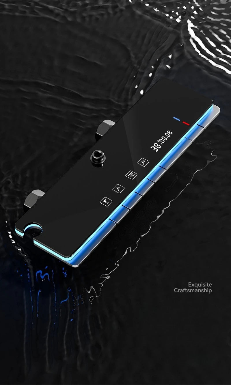 Graues Duschsystem mit Umgebungslicht, intelligentes digitales Duscharmatur-Set, Temperaturanzeige, Regen-Badezimmer-Duschset