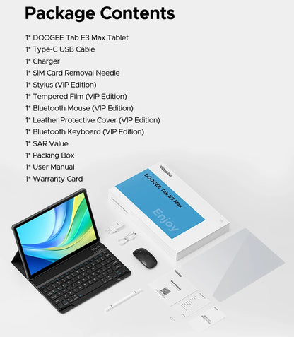 Global Version DOOGEE Tab E3 Max Tablet PC Android 15 Gemini AI 14'' 2.1K Screen 8GB RAM 256GB 13500mAh Large Battery Smart Pad