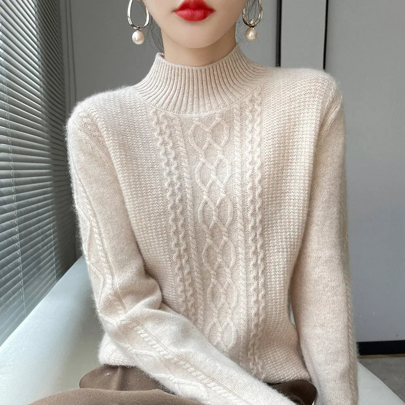 Neue Frühjahr Gestrickte Pullover Halb Hohen Kragen Lose Dicke Warme Pullover Für Frauen Vintage Herbst Winter Mutter Bodenbildung Top.