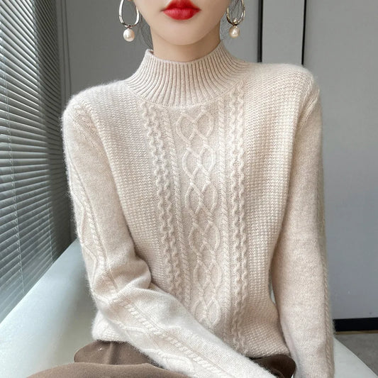 Neue Frühjahr Gestrickte Pullover Halb Hohen Kragen Lose Dicke Warme Pullover Für Frauen Vintage Herbst Winter Mutter Bodenbildung Top.