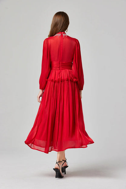 Französisch Luxus Kristall Perlen Quaste Glanz Roben Urlaub Frauen stehen Laterne Ärmel Rüschen plissiert formale Gelegenheit Ballkleid 622.