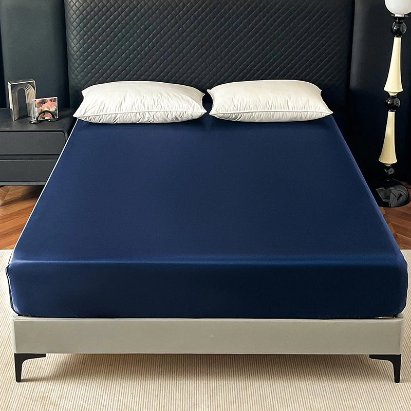 Satin Elastic Fitted Sheet Solid Mattress Cover 360 Band Bed Sheet for Single Double Couple King Queen Full Twin Bedsheet.