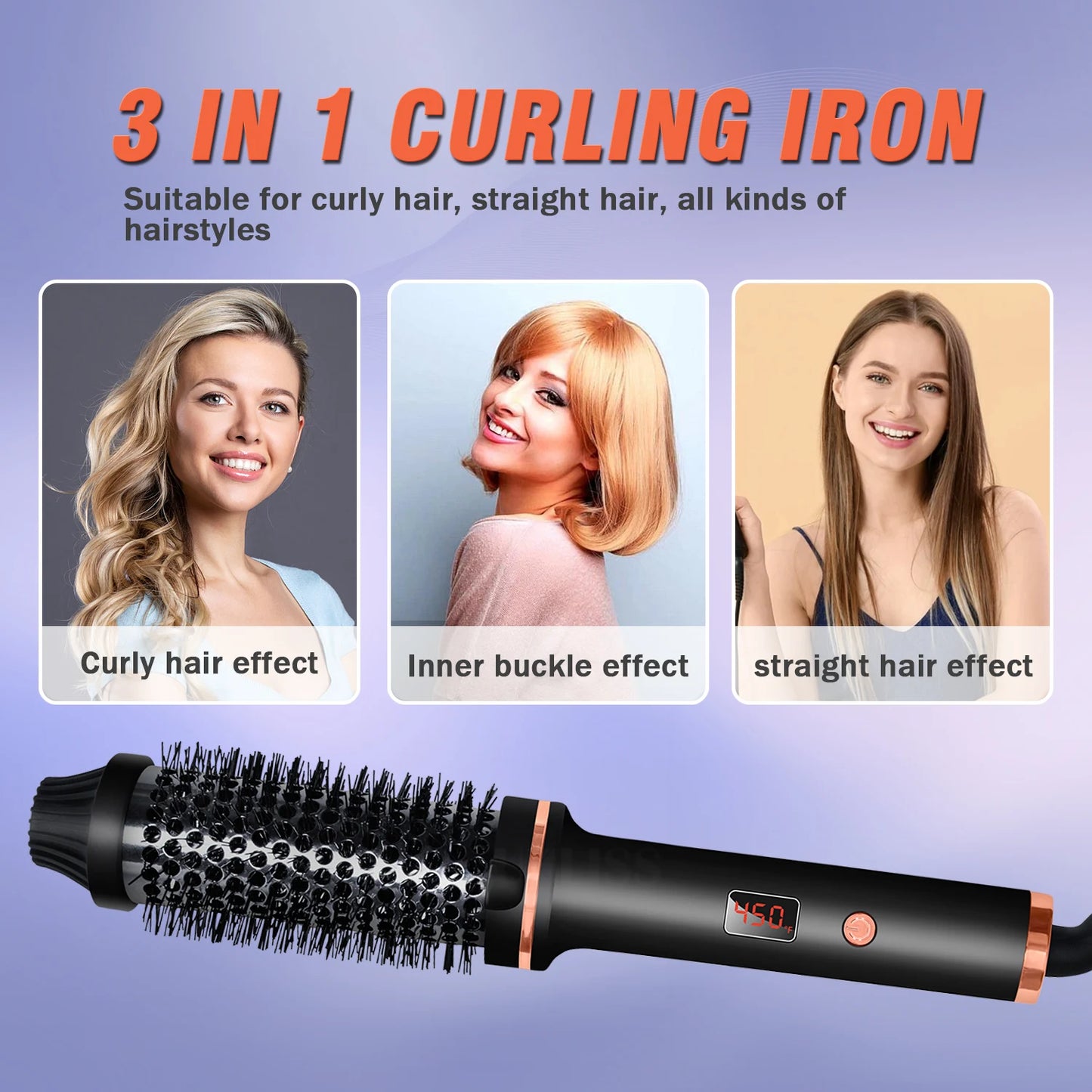 Curling Iron Brush PTC Heated Thermal Brush Ceramic Hair Curler Hot Brush Create Loose & Volume Curls Heating Hair Styling Brush